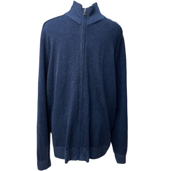 Brooks Brothers Navy 100% Extra Fine Merino Wool Zip Front Men's Cardigan Large - Picture 2 of 12